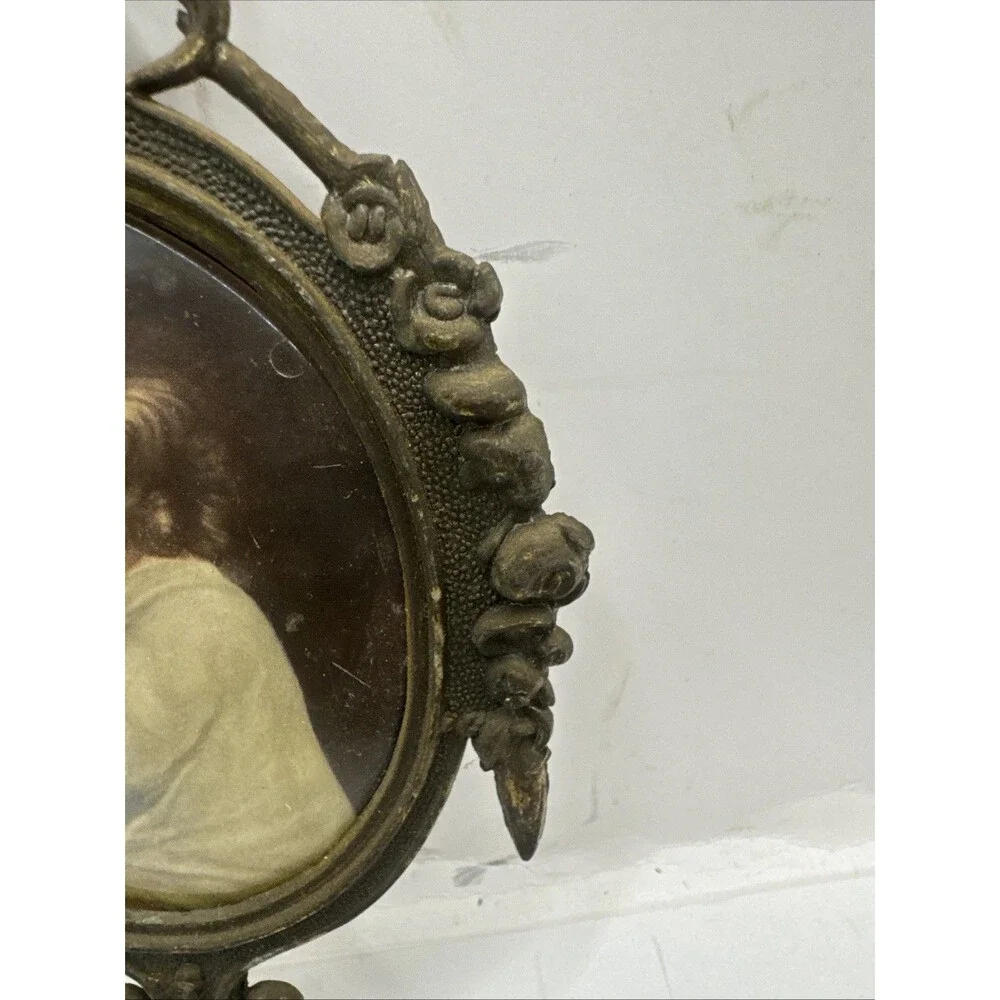 3 Trio VTG Ornate Metal Frames Victorian Young Girl Praying/Waving 6.5” Italy
